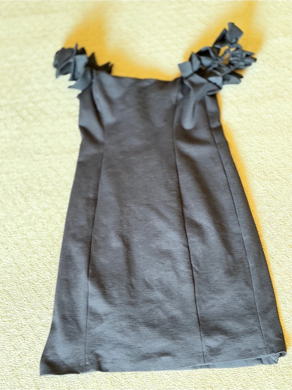 Black Mini Dress with Ruffle bows on Shoulder Detail